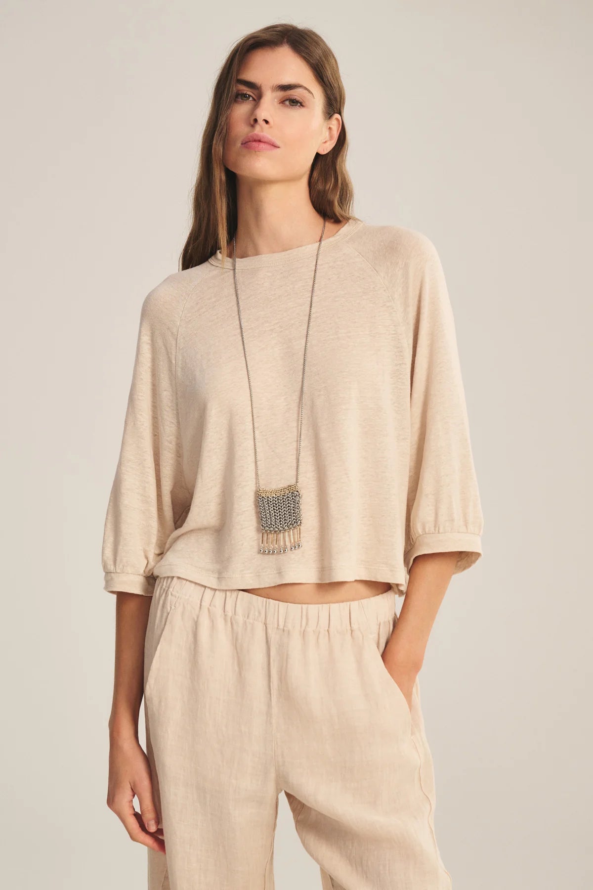 Velvet - Shelly - Linen Knit Top in Sand Castle