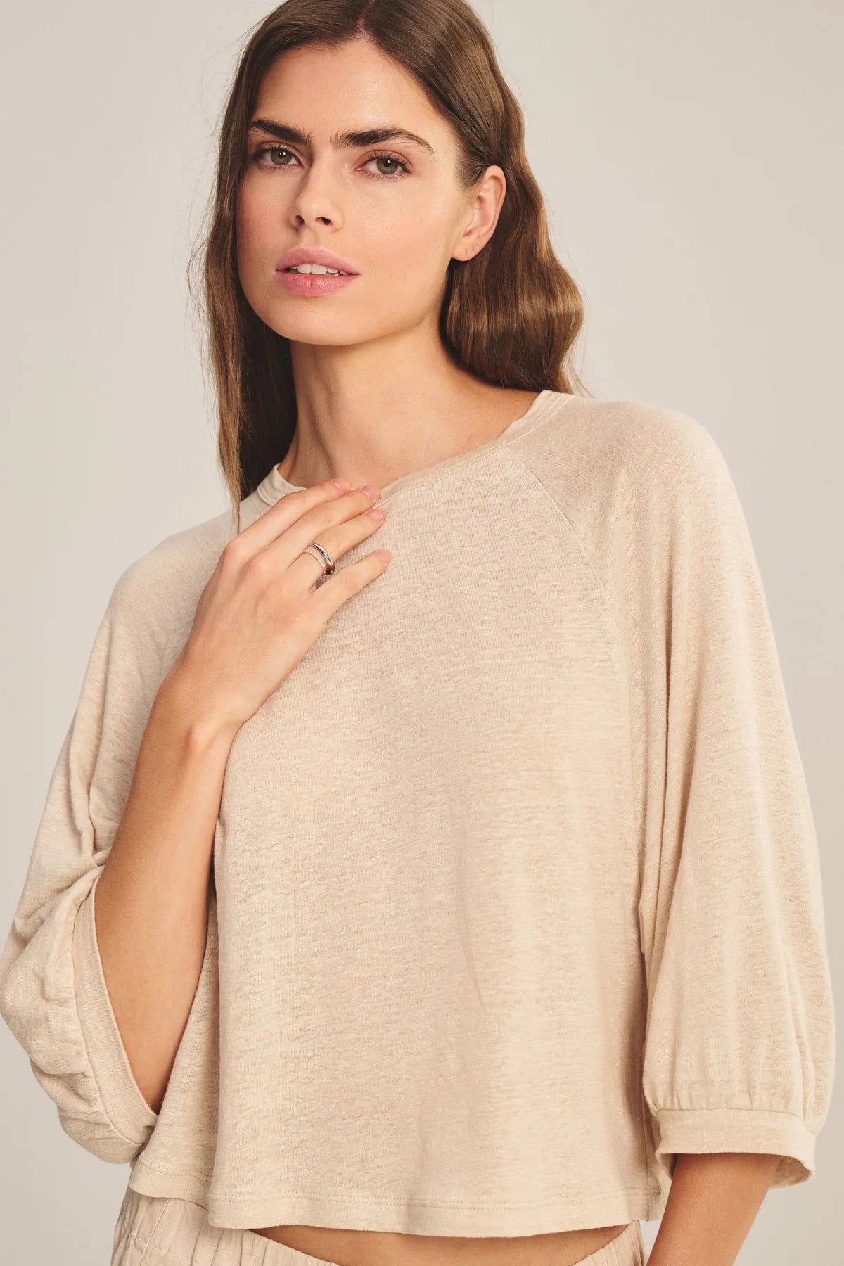 Velvet - Shelly - Linen Knit Top in Sand Castle