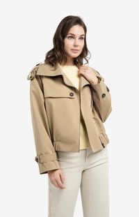 YAYA - Short Woven Trenchcoat Bomber Jacket in Khaki Green