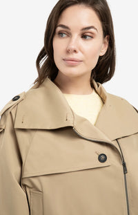 YAYA - Short Woven Trenchcoat Bomber Jacket in Khaki Green