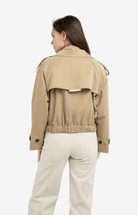 YAYA - Short Woven Trenchcoat Bomber Jacket in Khaki Green