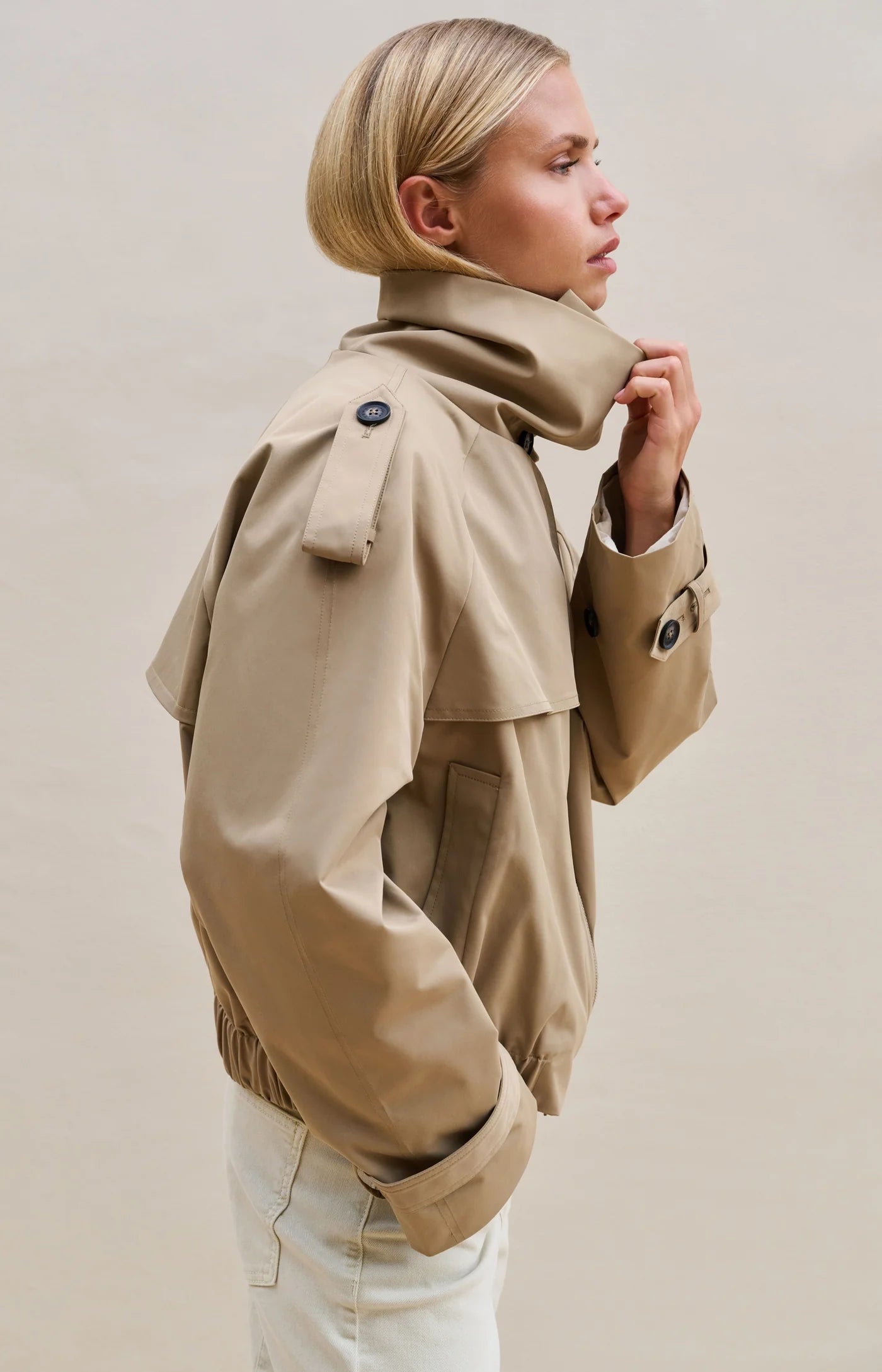YAYA - Short Woven Trenchcoat Bomber Jacket in Khaki Green
