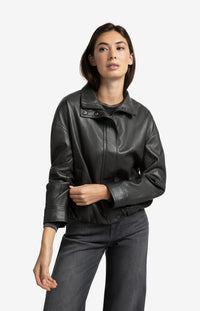 YAYA - Short Faux Leather Jacket in Anthracite Brown