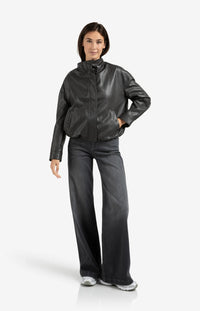 YAYA - Short Faux Leather Jacket in Anthracite Brown
