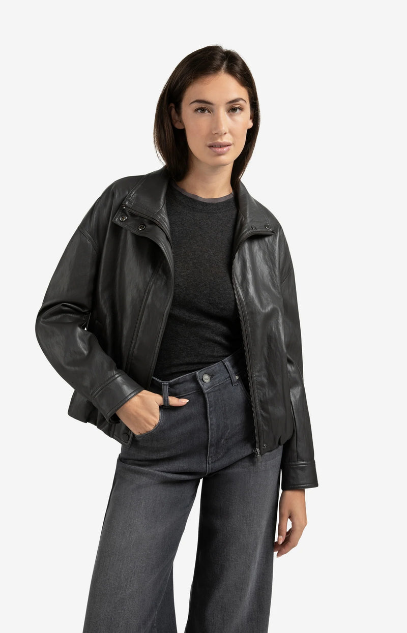 YAYA - Short Faux Leather Jacket in Anthracite Brown
