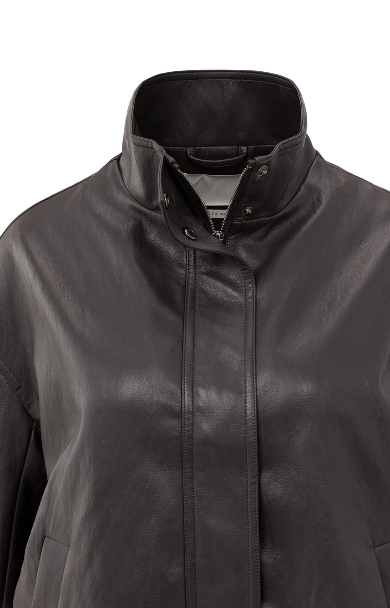 YAYA - Short Faux Leather Jacket in Anthracite Brown