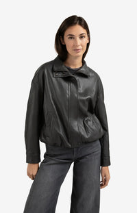 YAYA - Short Faux Leather Jacket in Anthracite Brown
