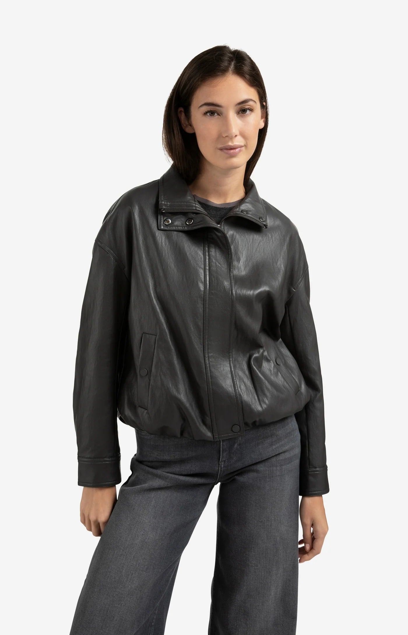 YAYA - Short Faux Leather Jacket in Anthracite Brown