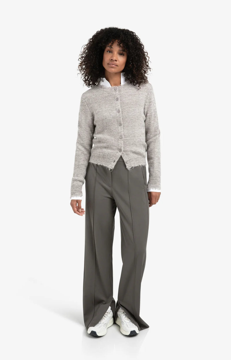 YAYA - Cardigan with Trim Detail in Taupe Grey Melange