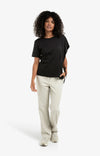 YAYA - Short Sleeve Top with Tie Detail and Fabric Mix in Black