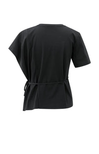 YAYA - Short Sleeve Top with Tie Detail and Fabric Mix in Black