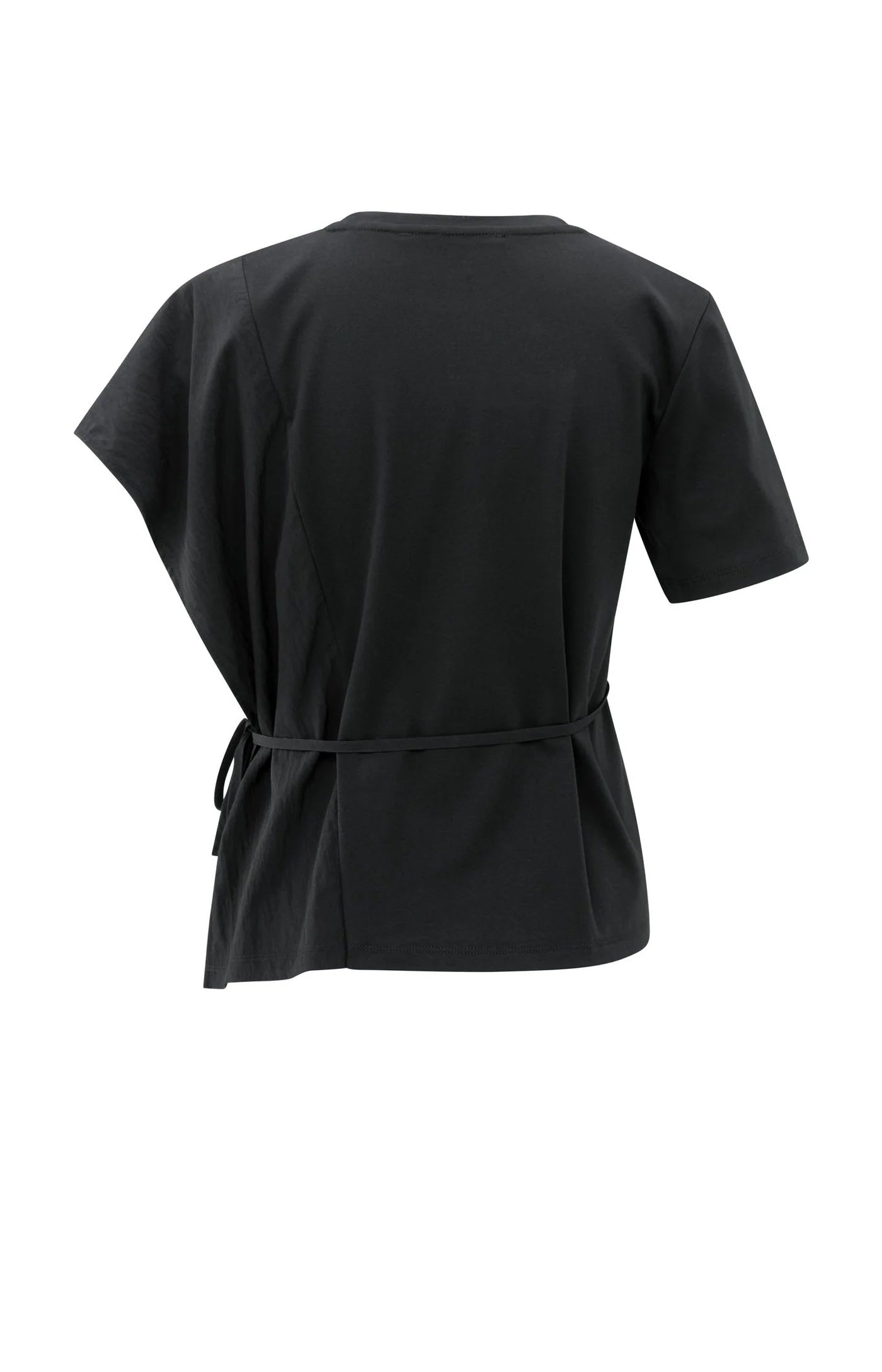 YAYA - Short Sleeve Top with Tie Detail and Fabric Mix in Black
