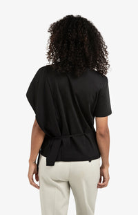 YAYA - Short Sleeve Top with Tie Detail and Fabric Mix in Black