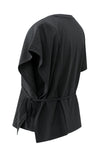 YAYA - Short Sleeve Top with Tie Detail and Fabric Mix in Black