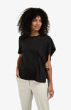 YAYA - Short Sleeve Top with Tie Detail and Fabric Mix in Black