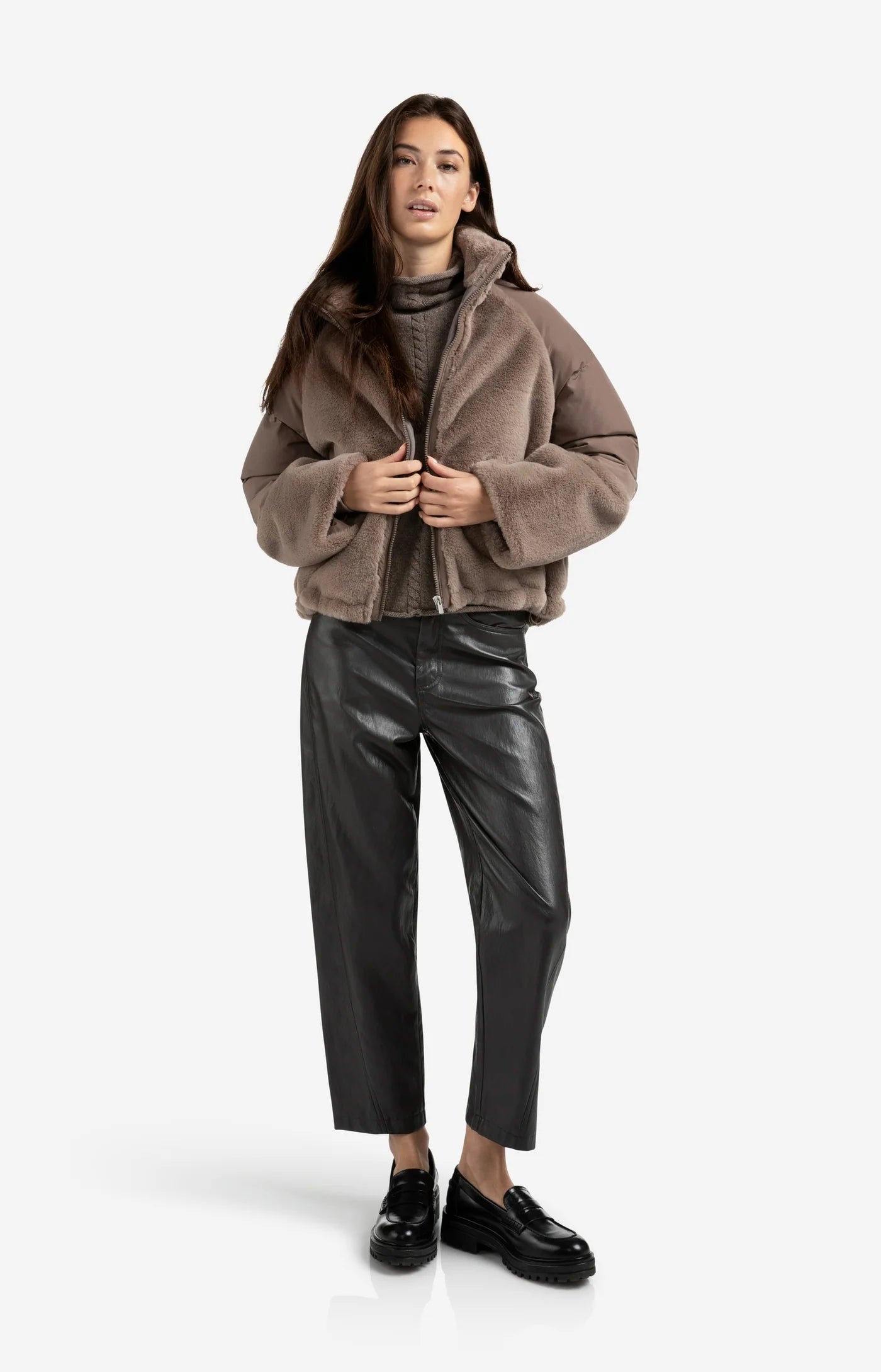 YAYA - Short Teddy Jacket with Padded Sleeves in Brown