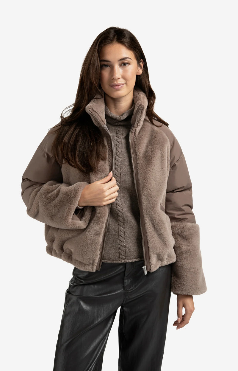 YAYA - Short Teddy Jacket with Padded Sleeves in Brown