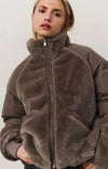 YAYA - Short Teddy Jacket with Padded Sleeves in Brown