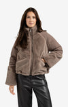 YAYA - Short Teddy Jacket with Padded Sleeves in Brown