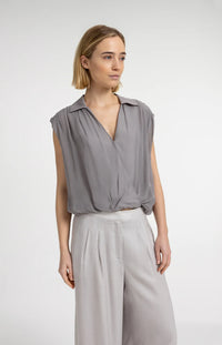 YAYA - Sleeveless Blouse with Tie Detail in Storm Cloud Grey