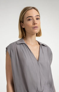 YAYA - Sleeveless Blouse with Tie Detail in Storm Cloud Grey