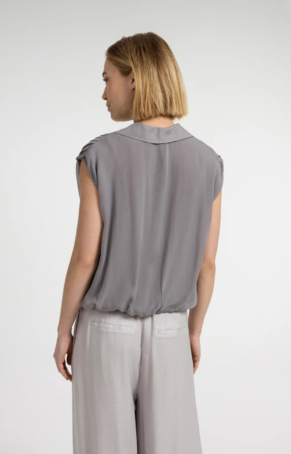 YAYA - Sleeveless Blouse with Tie Detail in Storm Cloud Grey