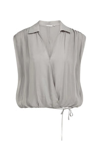 YAYA - Sleeveless Blouse with Tie Detail in Storm Cloud Grey