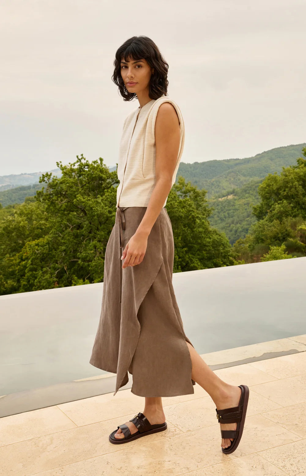 YAYA - Sleeveless Cardigan with Shoulder Detail in Cloud Creme White