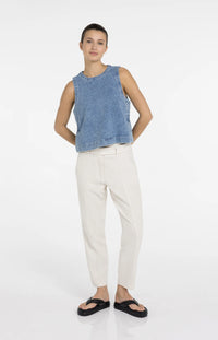 YAYA - Sleeveless Loose Fit Denim Top in Mid Blue