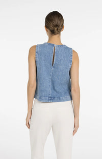 YAYA - Sleeveless Loose Fit Denim Top in Mid Blue