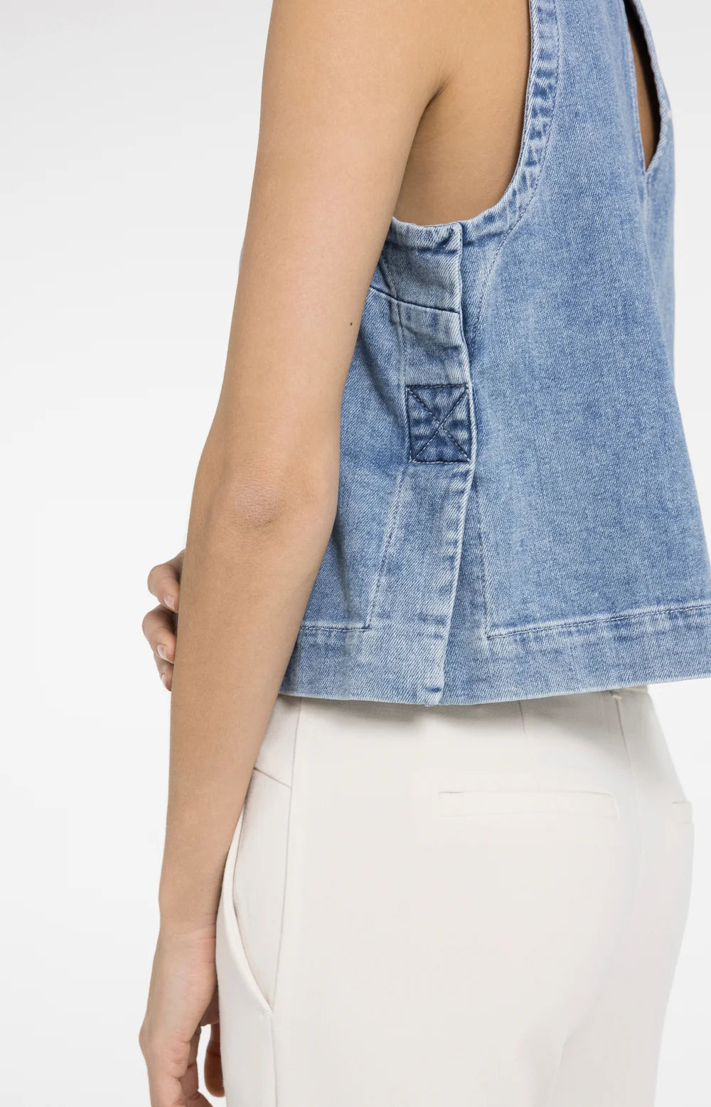 YAYA - Sleeveless Loose Fit Denim Top in Mid Blue