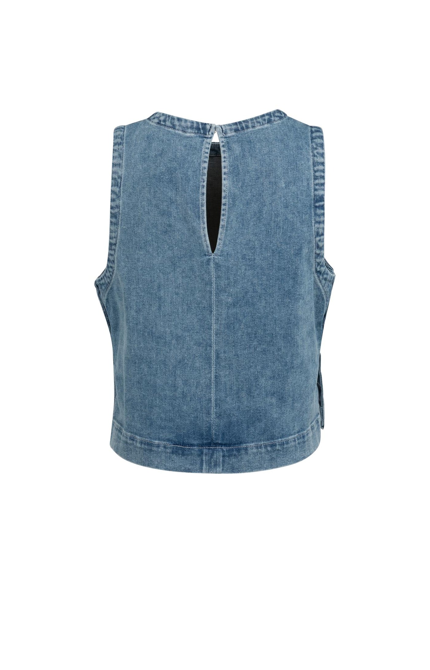 YAYA - Sleeveless Loose Fit Denim Top in Mid Blue