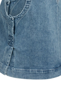 YAYA - Sleeveless Loose Fit Denim Top in Mid Blue