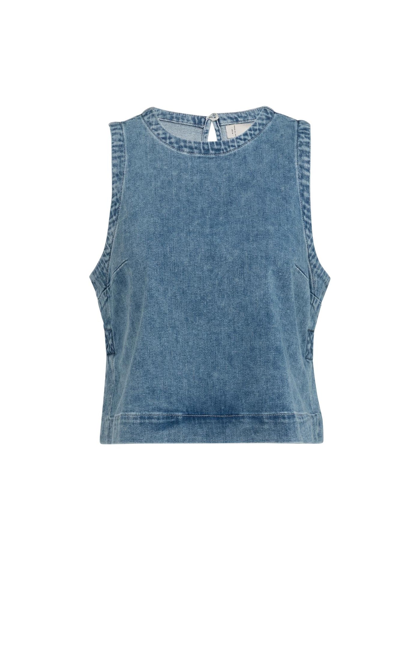 YAYA - Sleeveless Loose Fit Denim Top in Mid Blue