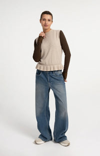 YAYA - Sleeveless Sweater with Ruffle Hem in Light Beige Melange