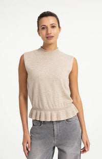 YAYA - Sleeveless Sweater with Ruffle Hem in Light Beige Melange