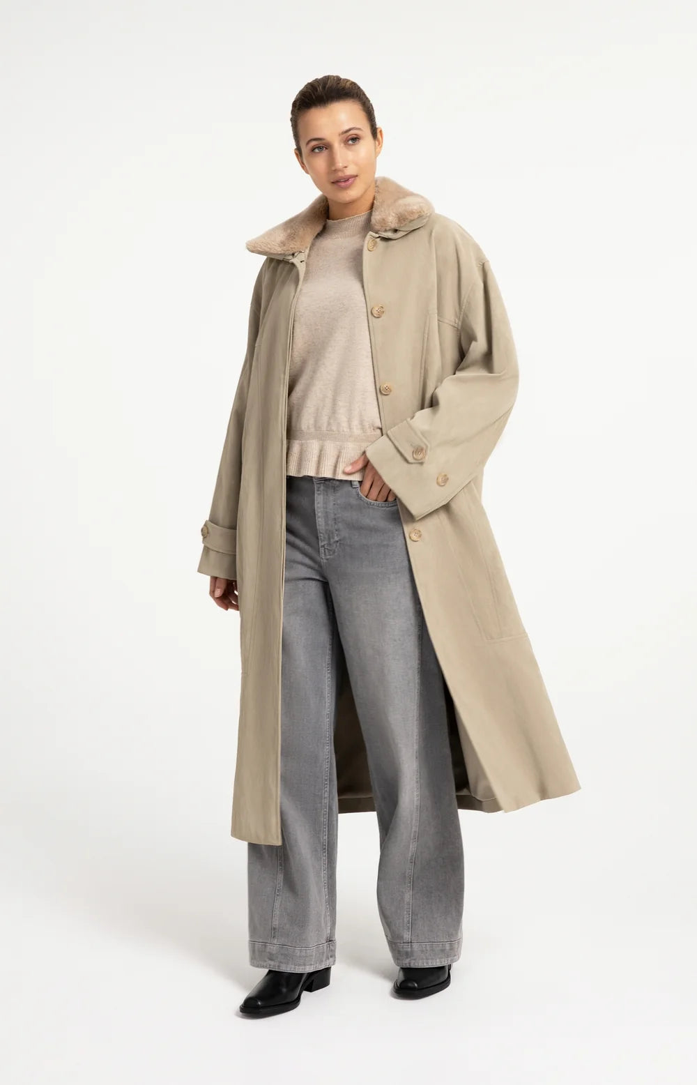 YAYA - Sleeveless Sweater with Ruffle Hem in Light Beige Melange