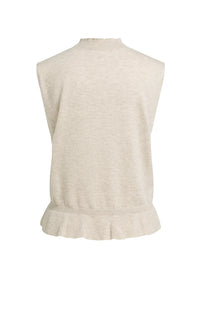 YAYA - Sleeveless Sweater with Ruffle Hem in Light Beige Melange