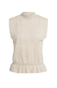 YAYA - Sleeveless Sweater with Ruffle Hem in Light Beige Melange