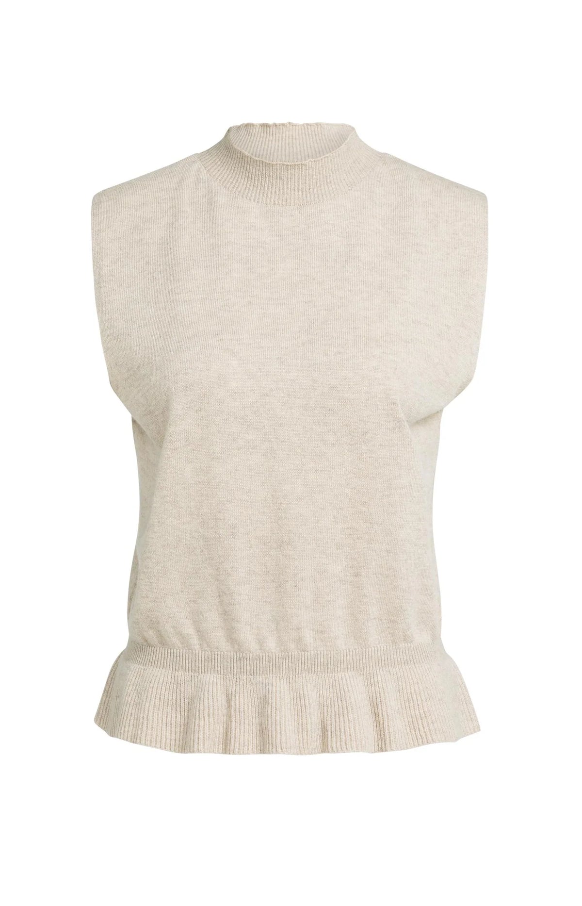 YAYA - Sleeveless Sweater with Ruffle Hem in Light Beige Melange