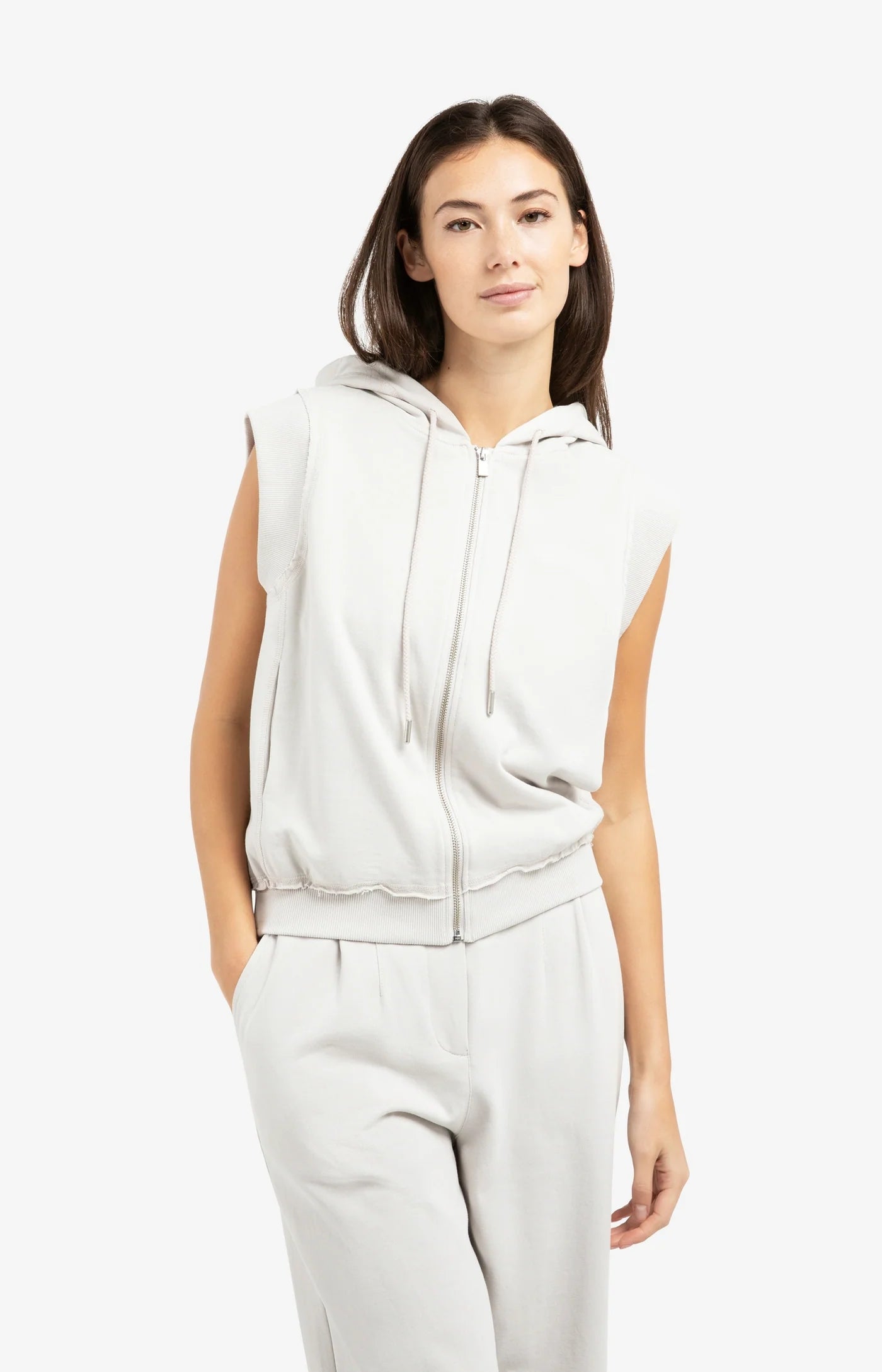YAYA - Sleeveless Hoodie with Cords in Temple Grey