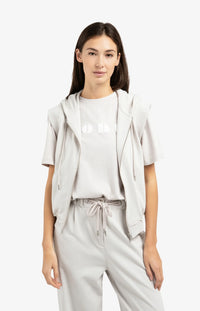 YAYA - Sleeveless Hoodie with Cords in Temple Grey