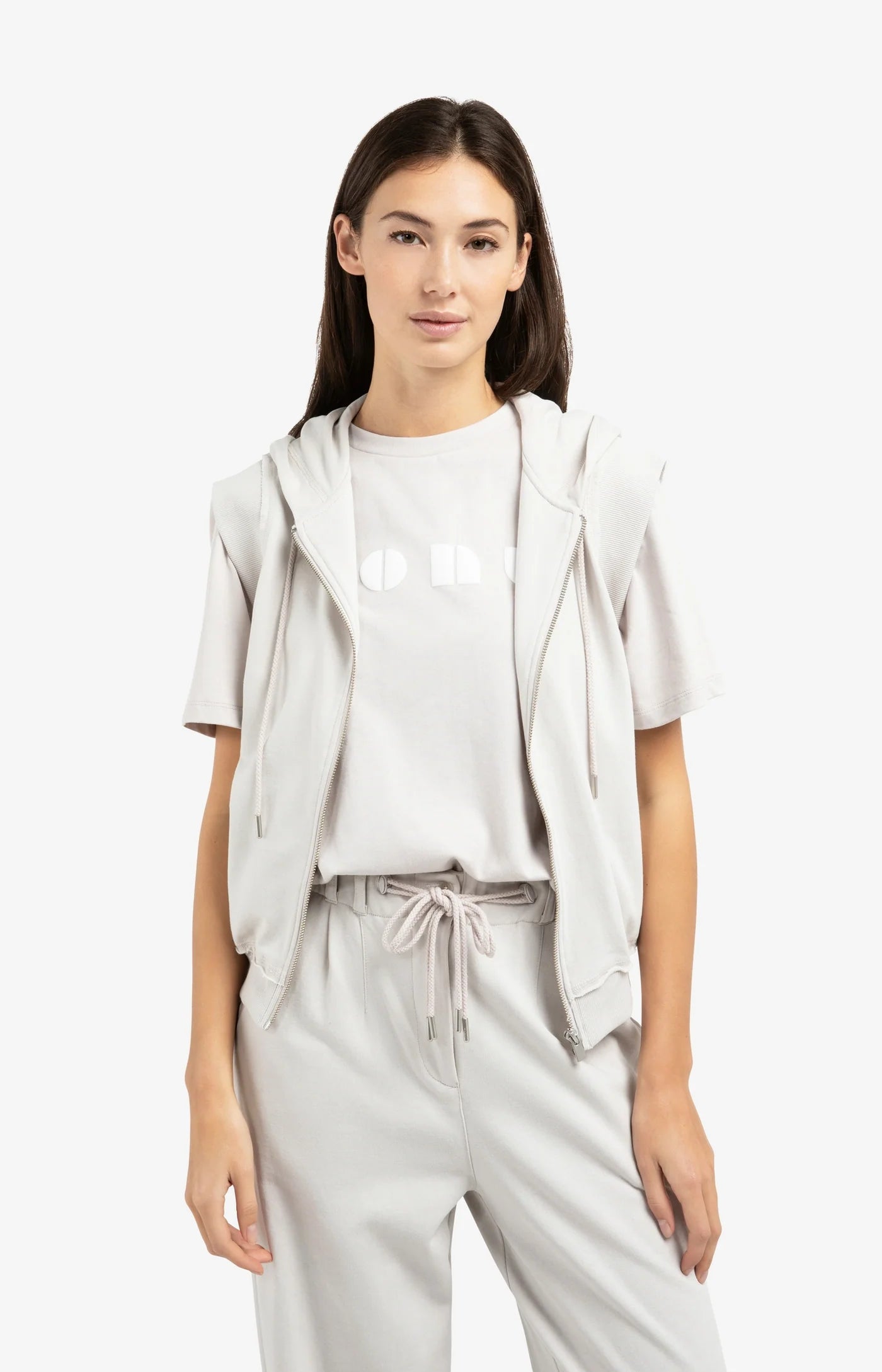 YAYA - Sleeveless Hoodie with Cords in Temple Grey