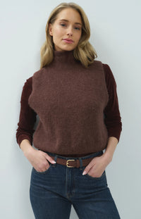 YAYA - Sleeveless High Neckline Sweater in Bitter Chocolate Red