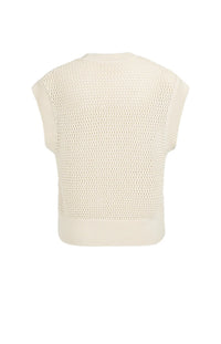 YAYA - Sleeveless Mesh Knit Cardigan in Creme Beige