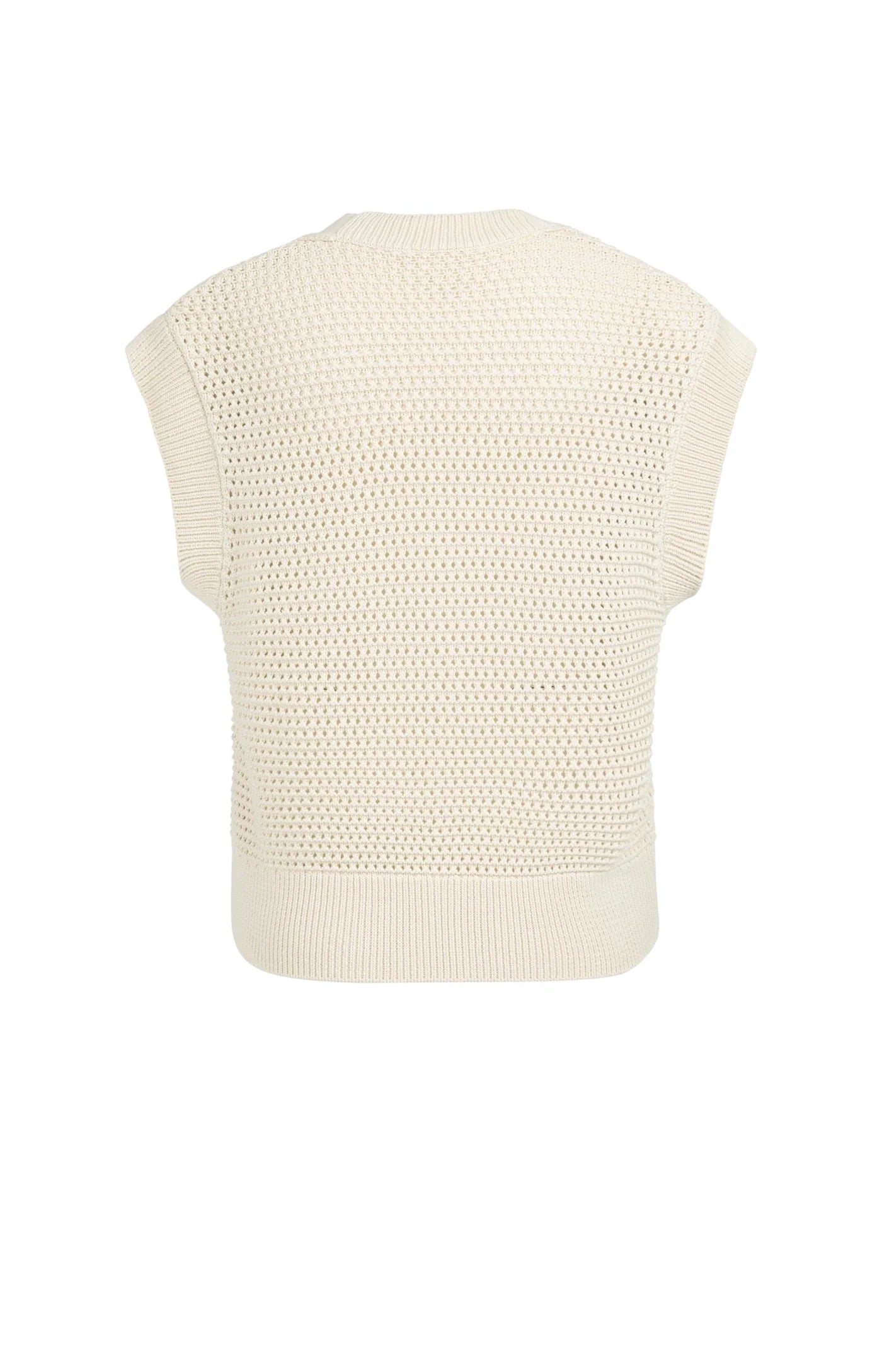 YAYA - Sleeveless Mesh Knit Cardigan in Creme Beige