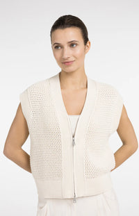 YAYA - Sleeveless Mesh Knit Cardigan in Creme Beige
