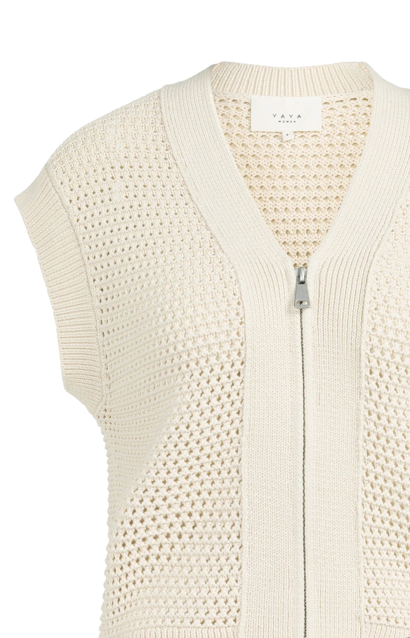 YAYA - Sleeveless Mesh Knit Cardigan in Creme Beige