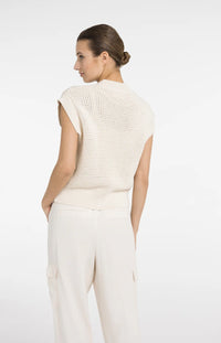 YAYA - Sleeveless Mesh Knit Cardigan in Creme Beige