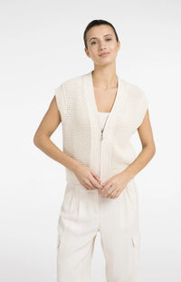 YAYA - Sleeveless Mesh Knit Cardigan in Creme Beige